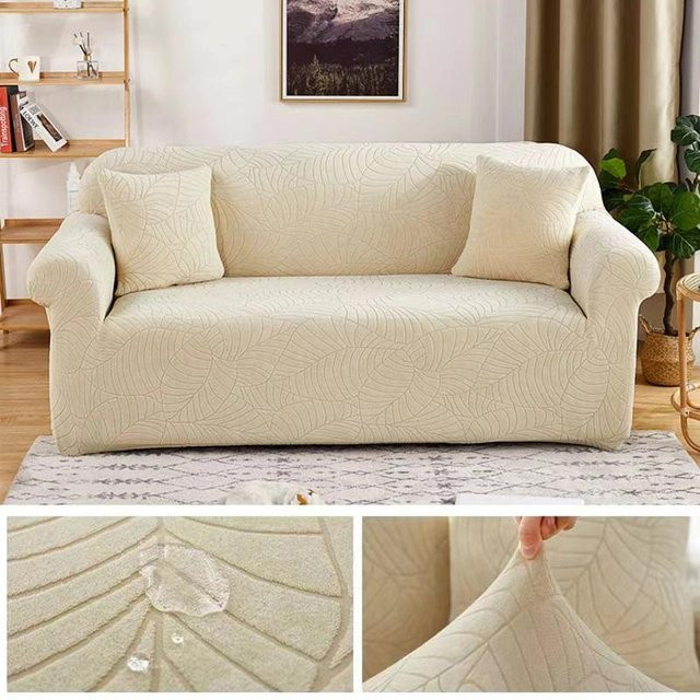 Wasserdichter und elastischer Sofabezug aus Polarfleece in Beige für Ecksofas und Sessel mit floralem Design - Bild 1