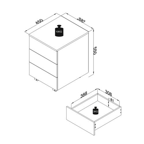 VCM Rollcontainer Dalosa mit 3 Schubladen, Anthrazit/Honig-Eiche, B: 39 cm, T: 45 cm, H: 55 cm - Bild 3