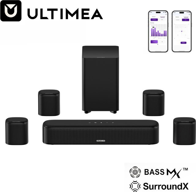 ULTIMEA 7.1-Kanal Soundbar mit Subwoofer und 4 Surround-Lautsprechern für Smart-TV, Schwarz - Bild 1