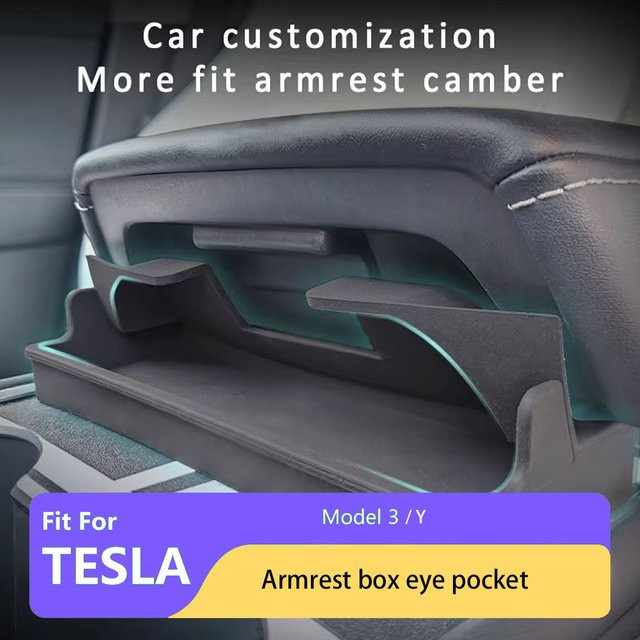 Tesla Modell 3 und Modell Y Armlehnen-Ablage zur Aufbewahrung von Gläsern in Schwarz - Bild 1
