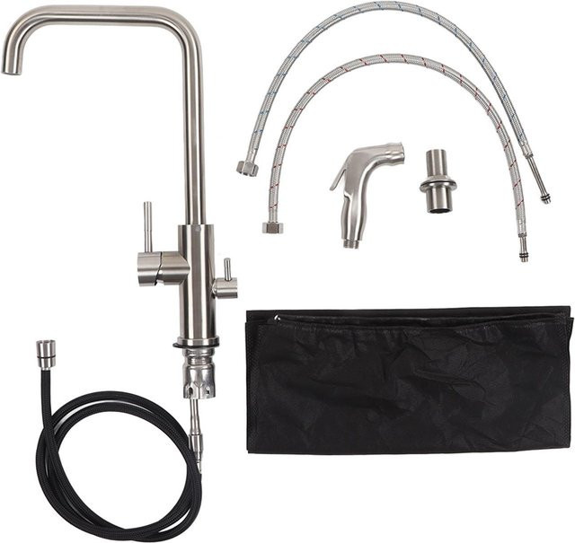 Aimo Küchenspüle Wasserhahn aus Edelstahl mit ausziehbarem Auslauf, G1/2 Gewinde, Heiß und Kalt, Farbe Grau/Silber - Bild 1