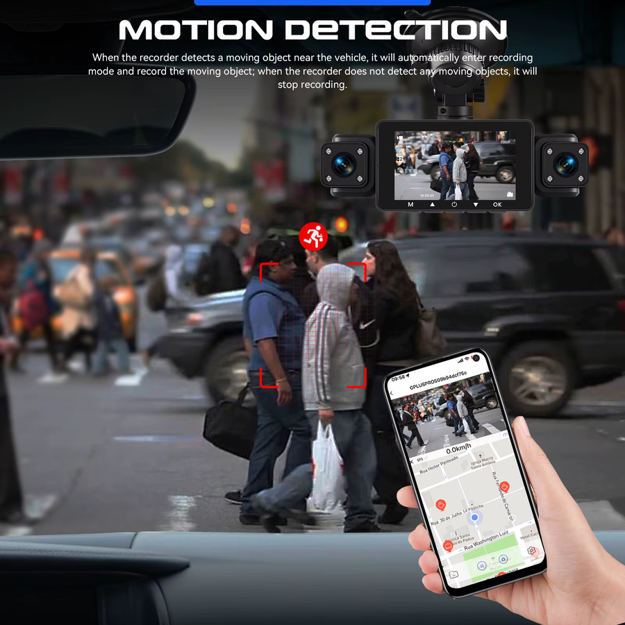 Podofo Dashcam mit 1080P Full HD, WIFI App-Steuerung, 4 Linsen, Nachtsicht und Bewegungserkennung in Schwarz - Bild 3