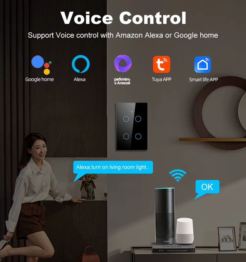 Smart Life WLAN und Bluetooth Touch-Lichtschalter in Schwarz mit Alexa und Google Home Unterstützung für US-Standard, Tuya kompatibel, ohne Neutralleiter oder mit Neutralleiter erhältlich - Bild 3