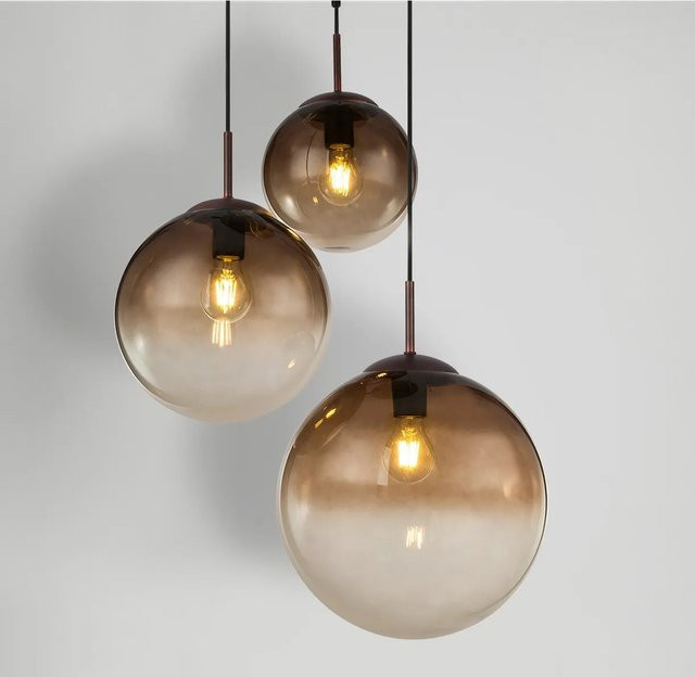 Globo Lighting Pendelleuchte Varus in Braun mit Amber Glas, H: 120 cm, B: 51 cm, E27, 3 Brennstellen - Bild 4