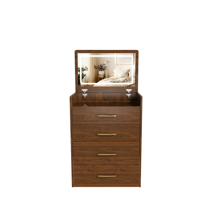 Svintora 3-in-1 Schminktisch Set in Walnuss mit aufklappbarem Spiegel, Glasplatte, 3 Schubladen und Hocker, Breite: 60 cm - Bild 2