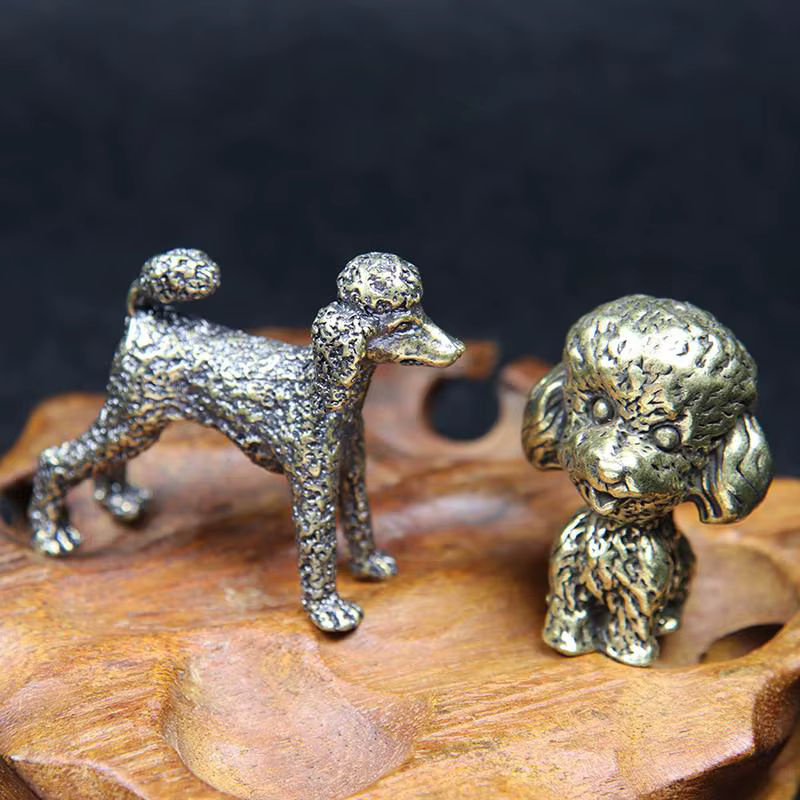 Vintage Messing Pudel Statue Goldene Hund Figur als dekorative Schreibtisch Ornamente - Bild 3