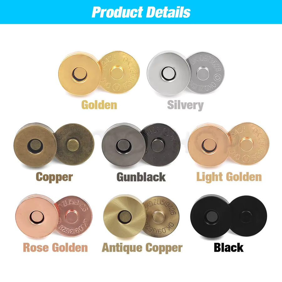Hamoshop Magnetische Druckknöpfe Verschlüsse in Schwarz, 14-18 mm für Handtaschen, Geldbörsen und Mäntel, 10 oder 12 Sets für DIY Handwerk - Bild 2