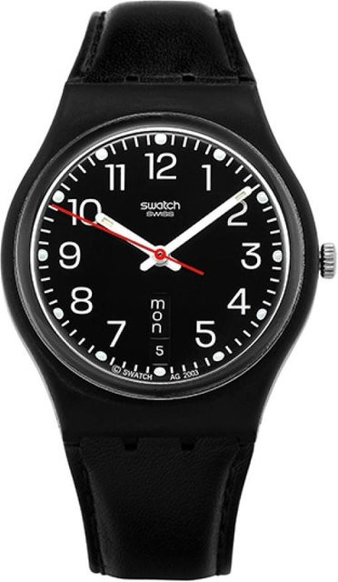 Swatch Analoguhr, Leder, Schwarz, Unisex - Bild 1