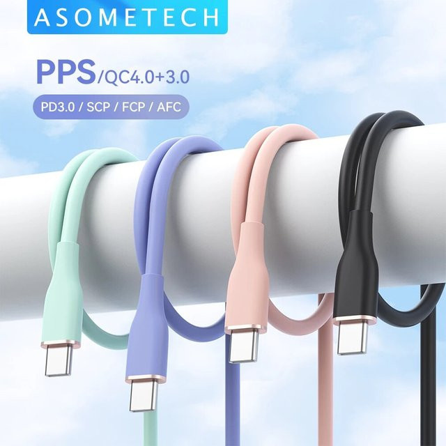 ASOMETECH USB-C Schnellladekabel mit 60 W und 2 m Länge in Pink - Bild 1