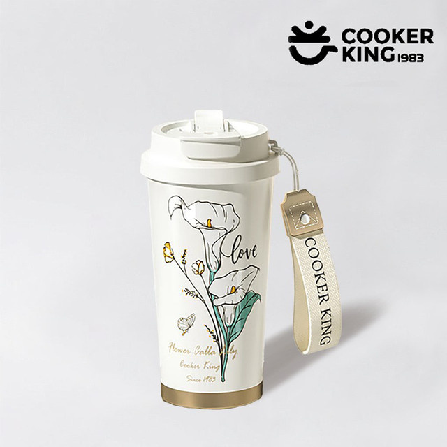 COOKER KING Thermoskanne Floral in Weiß, 520 ml, aus 316 Edelstahl und PP - Bild 1