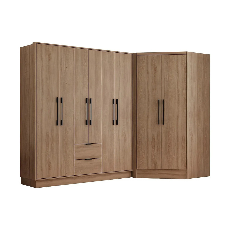 Kleiderschrank Feova Eckschrank mit Türen und Schubladen in Naturfarben Beige und Braun, Breite: 263,5 cm - Bild 2