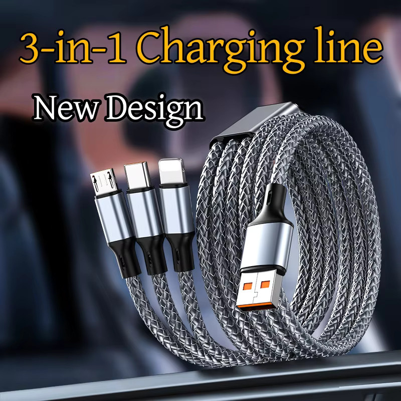 Setolgh 3-in-1 Multi-Ladekabel mit USB-C und Micro-USB, nylonumflochtenes Schnellladekabel in Grau - Bild 4