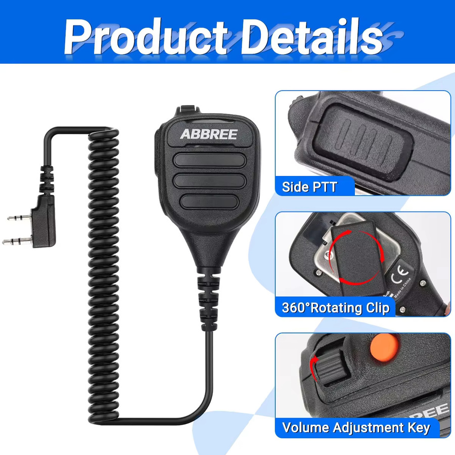 Abbree AR-850 Handfunkgerät Schultermikrofon mit einstellbarem Lautsprecher in Schwarz für Baofeng UV-5R UV-13 Pro UV-16 - Bild 5