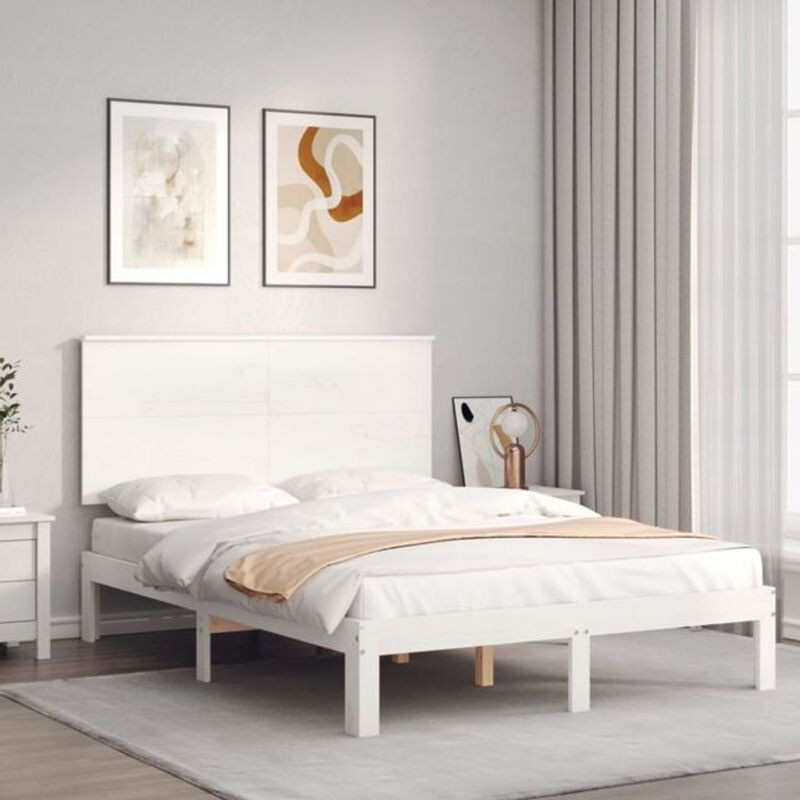 Massivholzbett aus Kiefer in Weiß von vidaxl im Landhausstil, B/T/H: 140 x 200 x 82,5 cm - Bild 1