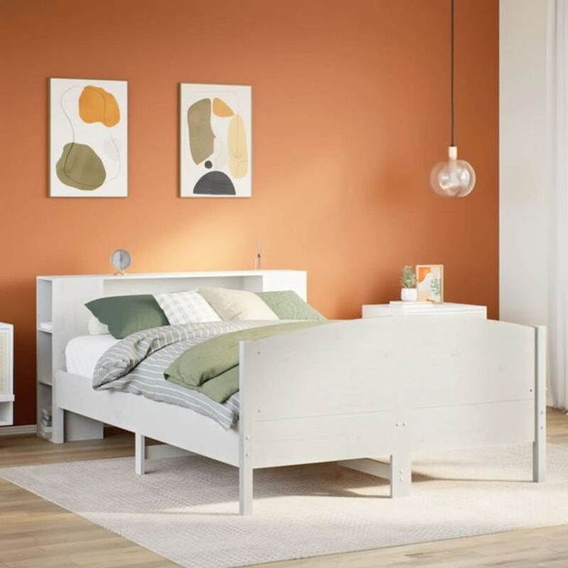 Massivholzbett mit Regal aus Kiefer von Vidaxl in Weiß, B/T/H: 135 x 190 x 82 cm - Bild 1