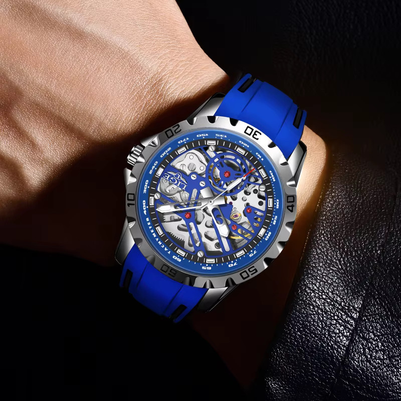 LIGE Armbanduhr Automatik, Silikonarmband, Blau, Herren - Bild 3