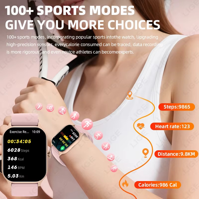LIGE Smartwatch, Bluetooth, Pink, Silikon, 1 ATM, Unisex - Bild 4