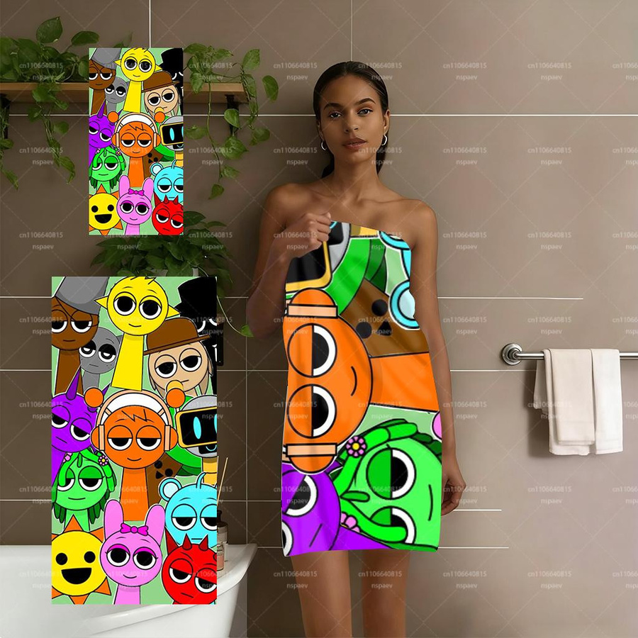 Strandtuch Ka Chen Muda SS-Sprunki II-Incredibox Alle Charaktere Multicolor, Weiches Mikrofaser-Badetuch für Kinder, Breite: 30 cm, Höhe: 60 cm - Bild 6