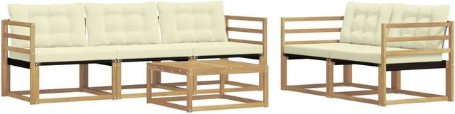 vidaXL Outdoor-Sofagarnitur aus Akazienholz mit Textilene-Polstern und Couchtisch in Weiß und Beige, 6-teiliges L-Shape Gartenmöbel-Set für Terrasse und Garten, B/T/H: 79 x 79 x 37 cm - Bild 1