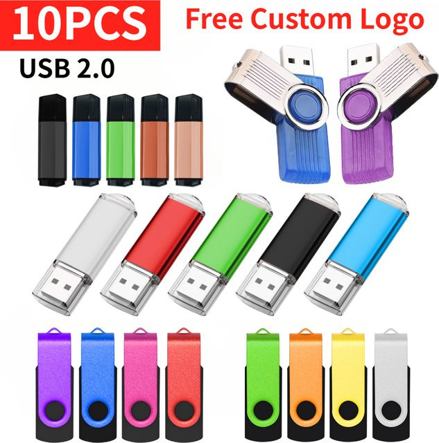 10er Set Oeny USB-Sticks aus Metall mit eigenem Logo, USB 2.0 Flash-Speicher in verschiedenen Farben und Kapazitäten - Bild 1