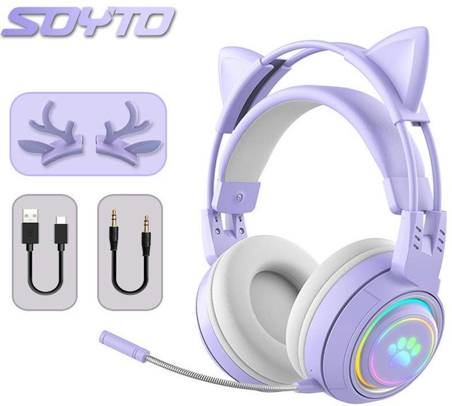 ElectroCN Kabelloses Bluetooth-Gaming-Headset für Mobilgeräte und E-Sports in Lila mit 3,5 mm Klinkenanschluss - Bild 1