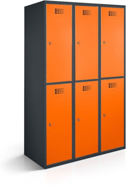rotstahl Garderobenspind mit 6 Türen in Orange und anthrazitgrauem Korpus, B/T/H: 120 x 50 x 180 cm - Bild 1