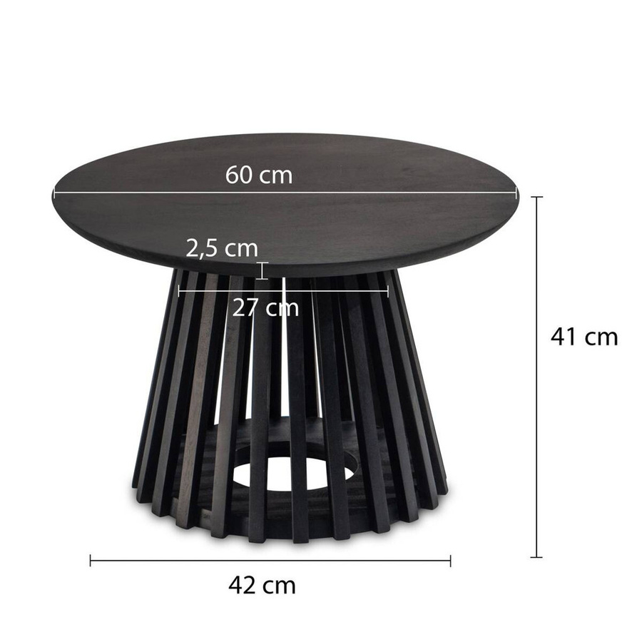 Runder Couchtisch Wohnling aus Mango Massivholz in Schwarz, B/T/H: 60 x 60 x 41 cm - Bild 4