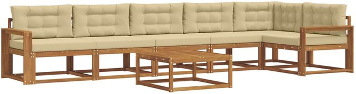 vidaXL Outdoor-Sofagarnitur aus Akazie mit 7-teiligem Set und Kissen in Natur und Beige - Bild 1