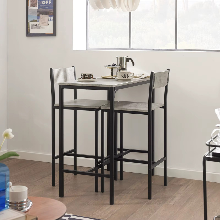 SoBuy Essgruppe OGT03 Bartisch Set 3-teilig in Grau-Schwarz im Industrial-Look für Küche, Balkon und Barbereich - Bild 2