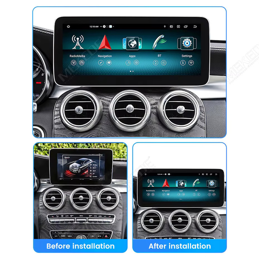 MEKEDE Android 15 Autoradio mit 8-Kern MTK6762, Kabelloses CarPlay und Android Auto, Multimedia-Navigation mit GPS, DSP, 4G LTE und WiFi für Mercedes-Benz C-Klasse W205, GLC X253 und V-Klasse W447, Schwarz - Bild 2