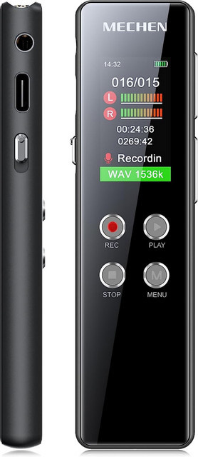 MECHEN Digitales Diktiergerät mit 64 GB Speicher, Sprachaktivierung und USB-C, Schwarz - Bild 1