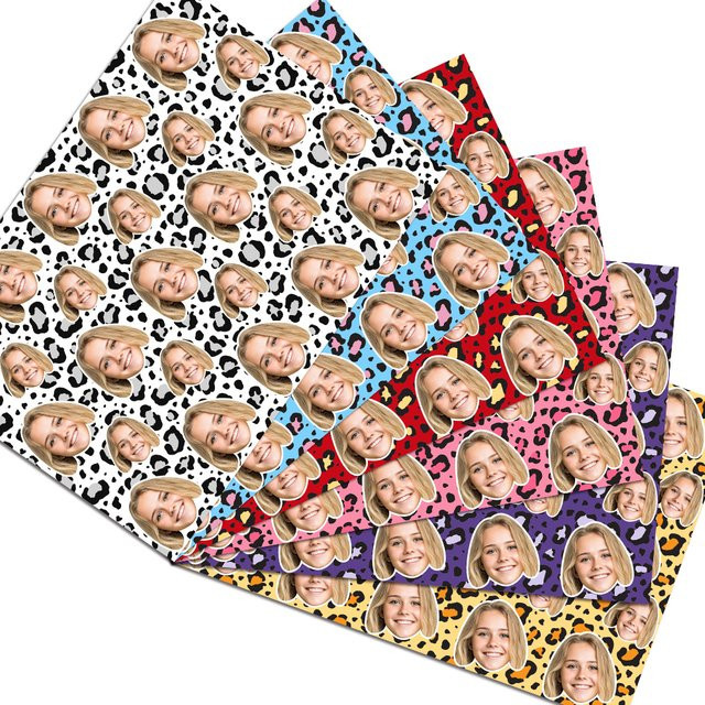 WEIGAO Personalisiertes Geschenkpapier mit Leopardenmuster und Gesichtsmotiv in Multicolour für Valentinstag und Geburtstage - Bild 1