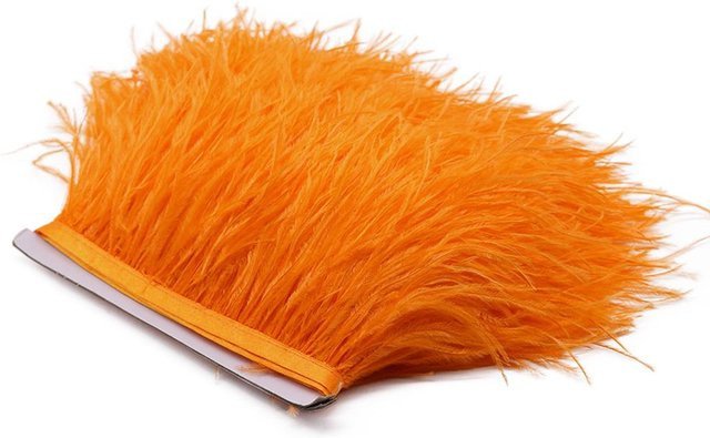 Echte Straußenfeder-Borte mit Spitze in Orange, 1 m Länge, Breite: 8-10 cm - Bild 1