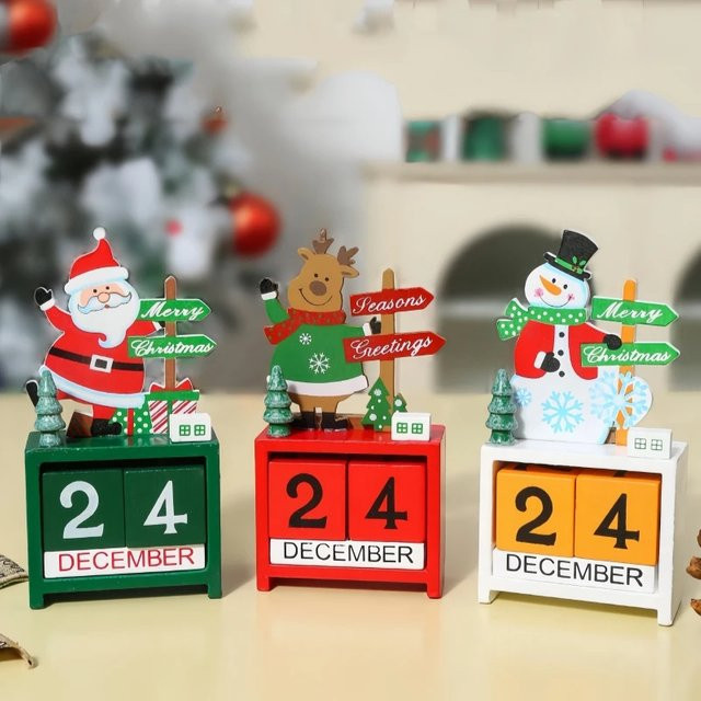 Untior Weihnachts Adventskalender aus Holz als Tischornament mit Weihnachtsmann, Schneemann und Elch in Multicolor - Bild 1