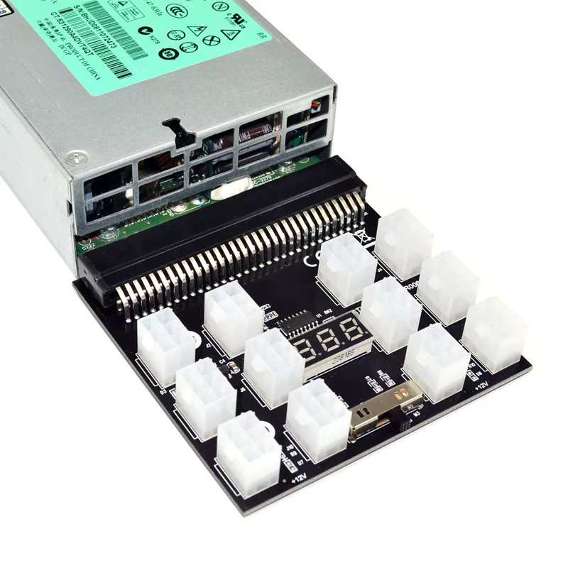HP 12V PCI-E 12 x 6 Pin Netzteil-Adapter Breakout-Board für Server-Netzteile und GPU Mining in Grün - Bild 4