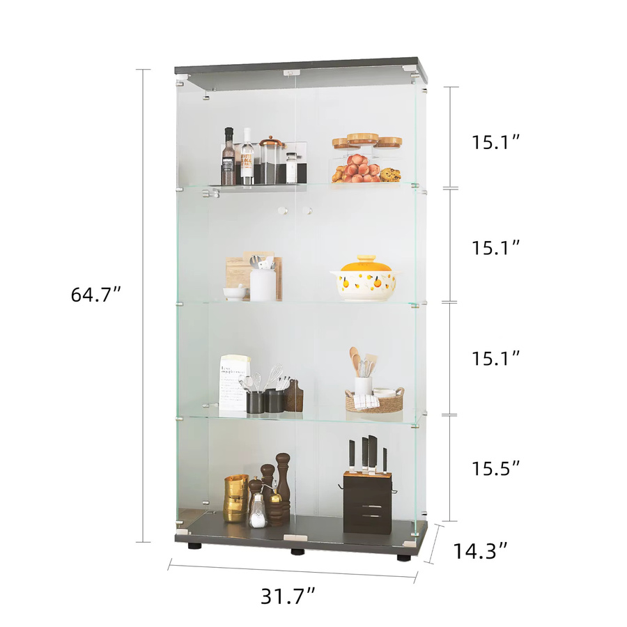 Anajqaqia Vitrine in Schwarz mit 4 Ebenen aus gehärtetem Glas und abschließbaren Glastüren - Bild 2