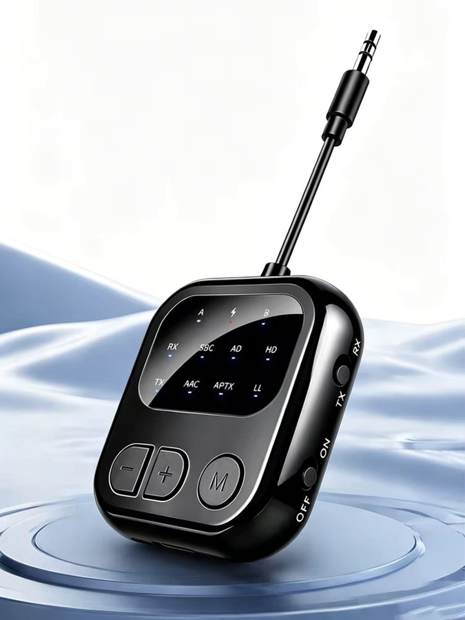 KEBIDU Bluetooth 6.0 Empfänger-Sender 2 in 1 Audio-Adapter mit AptX-Adaptive für Auto und Flugzeug, Schwarz - Bild 7