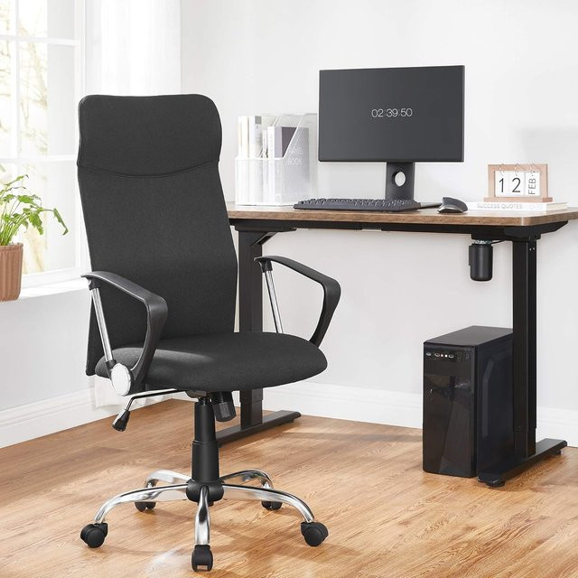Ergonomischer SONGMICS Bürostuhl als Drehstuhl mit Stoffbezug und Armlehnen in Schwarz - Bild 1