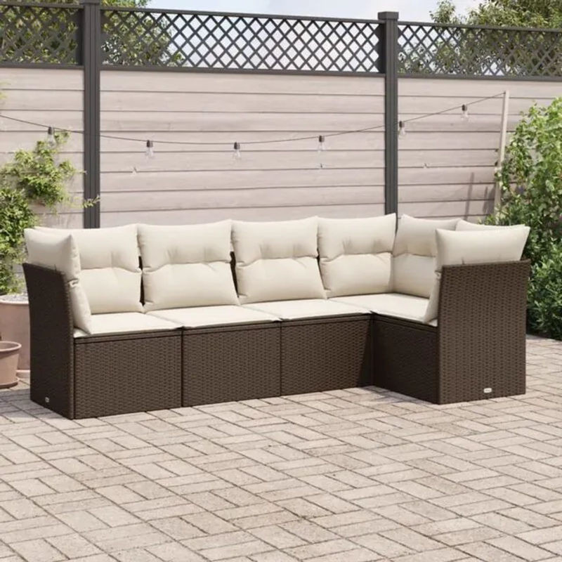 5-tlg. Garten-Sofagarnitur mit Kissen aus Polyrattan in Braun von Vidaxl - Bild 1