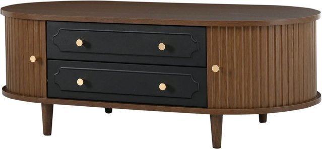 okwish Couchtisch mit Schubladen und Rolltür in Walnuss, Retro Design, B/T/H: 100 x 50 x 36 cm - Bild 1
