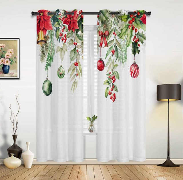Weihnachtlicher Fenstervorhang mit Weihnachtsbaum-Motiv in Weiß, B: 135 cm, H: 60 cm - Bild 1