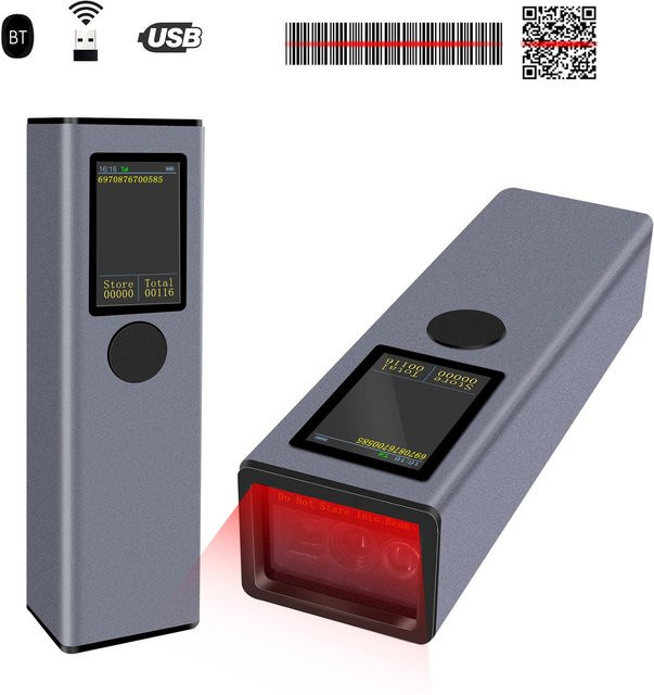 Honor Electronics 2D-1D-QR-Barcodescanner mit TFT-Bildschirm, 3-in-1 Handheld-Scanner mit Bluetooth, 2,4-GHz-Funk und USB-Kabelverbindung, Silber - Bild 1