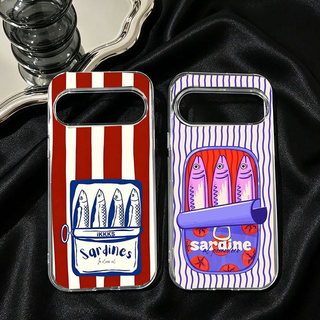 Handyhülle mit lustigem Cartoon-Sardinen-Fisch-Motiv und gestreiftem Muster für Google Pixel 10 9 Pro XL 8A 8Pro 7 7A 6 5G, transparente weiche TPU-Hülle - Bild 1