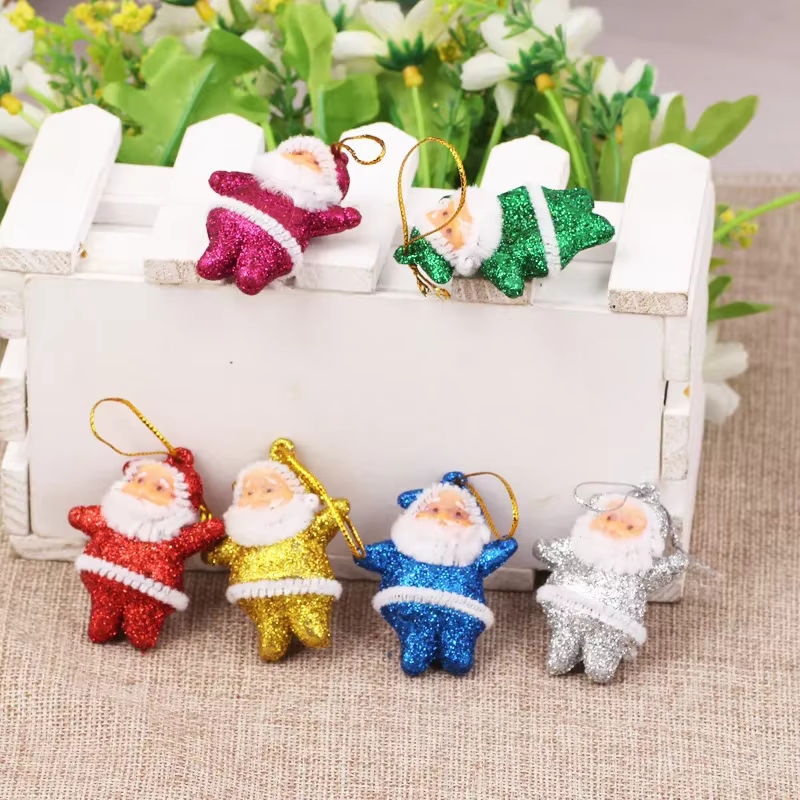 6er Set bunte Weihnachtsmann Hängeornamente aus Kunststoff mit Glitter für deinen Weihnachtsbaum - Bild 2