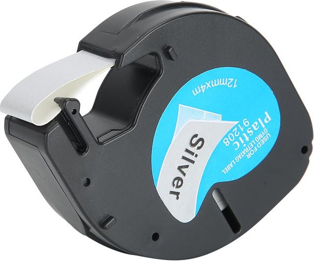 Dymo Etikettenband für Beschriftungsmaschinen, Breite: 12 mm, Farbe: Silber mit schwarzer Schrift - Bild 1