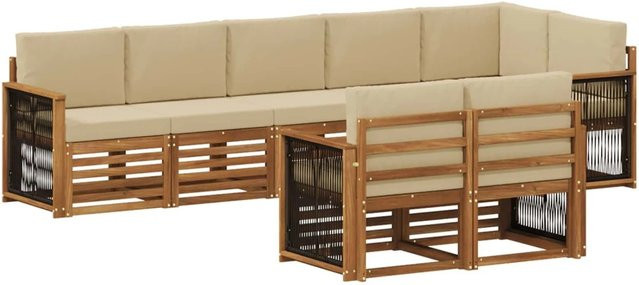 vidaXL Sofagarnitur aus Massivholz Akazie in Natur-beige mit modernem Latten-Design - Bild 1
