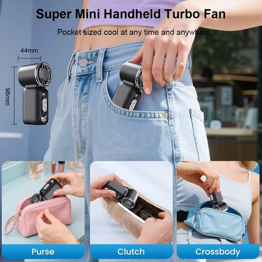 raugee Mini-Handventilator in Schwarz, tragbarer USB-aufladbarer Taschenventilator mit digitaler Anzeige - Bild 4