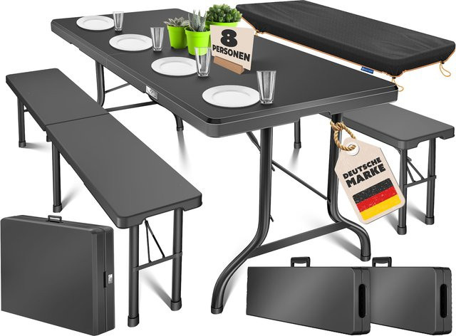 KESSER Bierzeltgarnitur 3-teilig aus Kunststoff mit Tisch und 2 Bänken, klappbare Gartengarnitur für drinnen und draußen, B/T/H: 183 x 76 x 74 cm - Bild 1