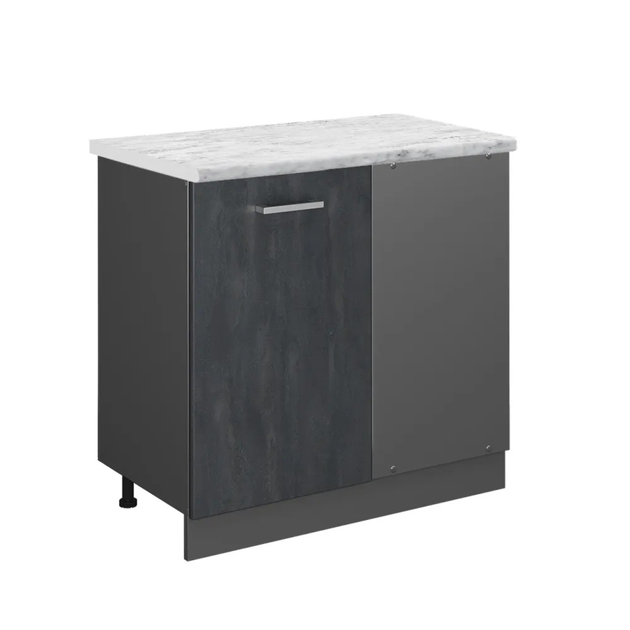 Vicco Eckunterschrank R-Line in Schwarz Beton Anthrazit mit weißer Marmor Arbeitsplatte, Höhe: 86 cm - Bild 3