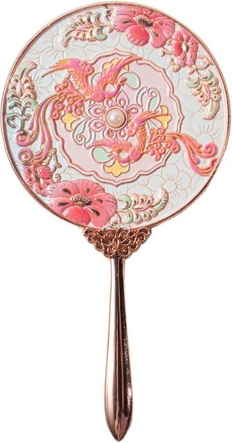 Antiker Handspiegel von LDCX mit floralem Metallklappdeckel und runder Form - Bild 1
